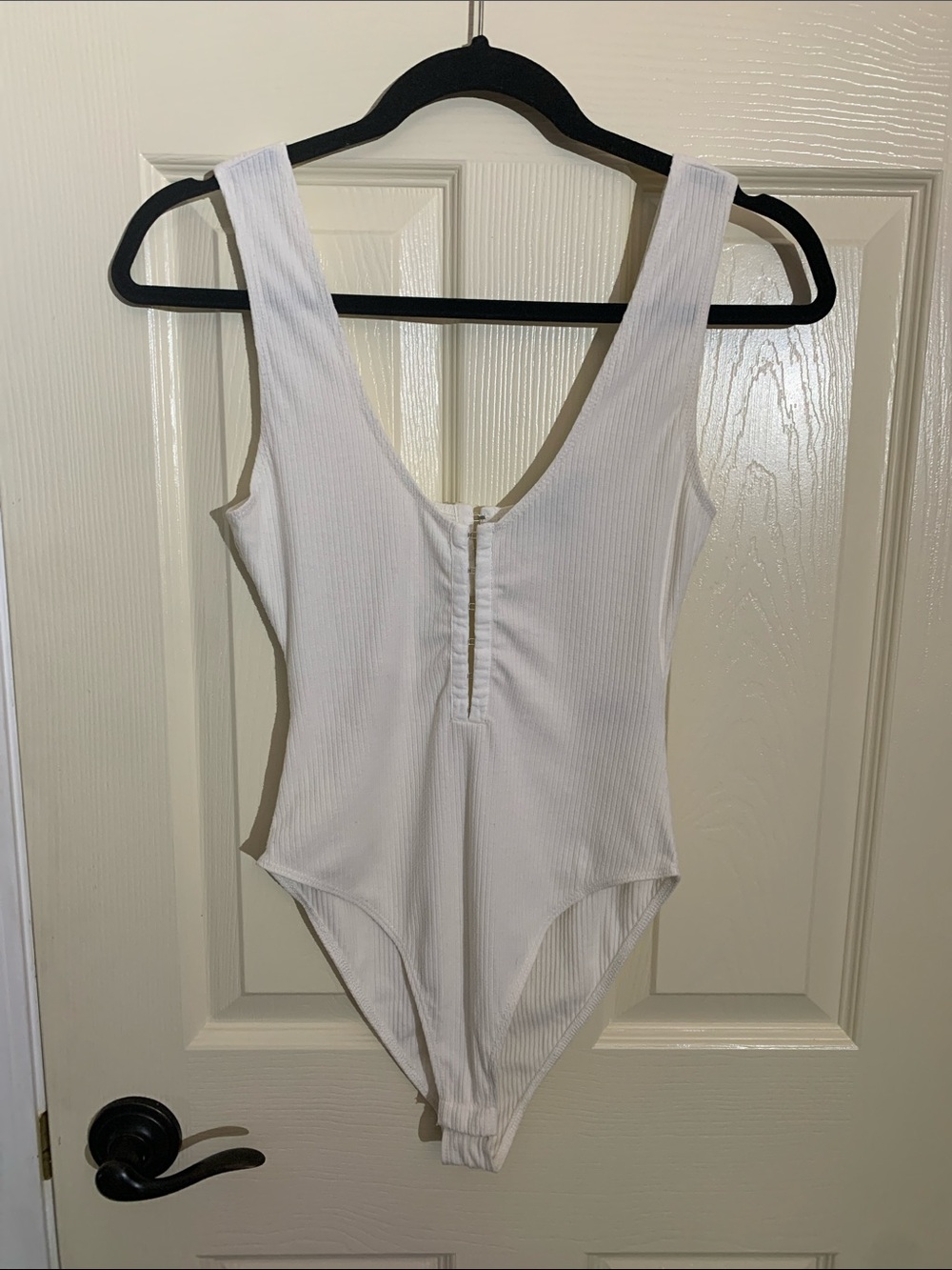White Ribbed Scoop-Neck Bodysuit with Front and Back Snap Closures